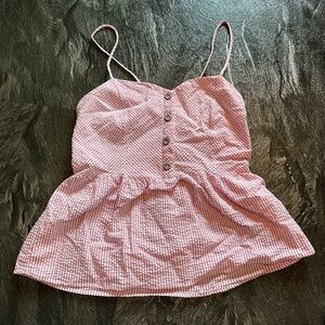 Pink striped peplum tank top
